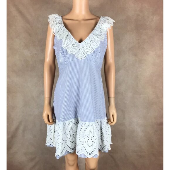 Lucy Paris Eyelet Trim Striped Fit and Flare Dress NWT MEDIUM - Picture 5 of 8
